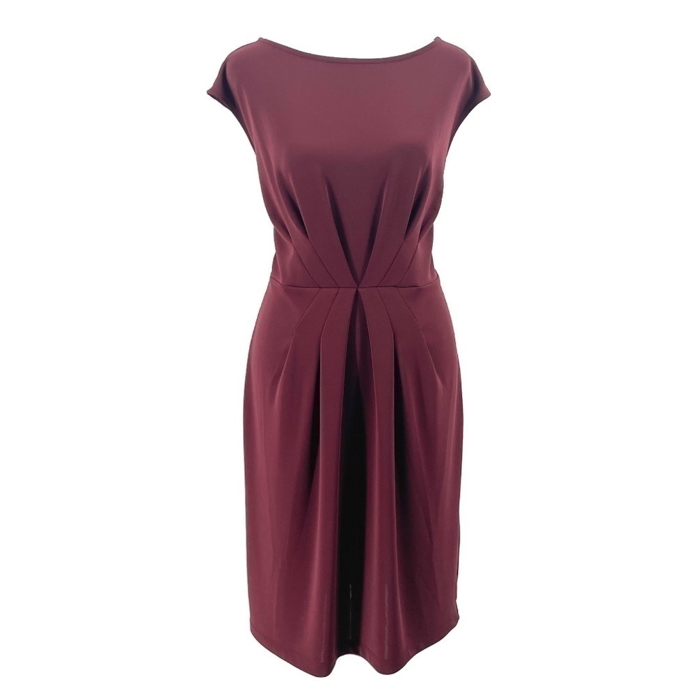 Talbots Jersey Gathered Sheath Dress, Burgundy, Size MP
